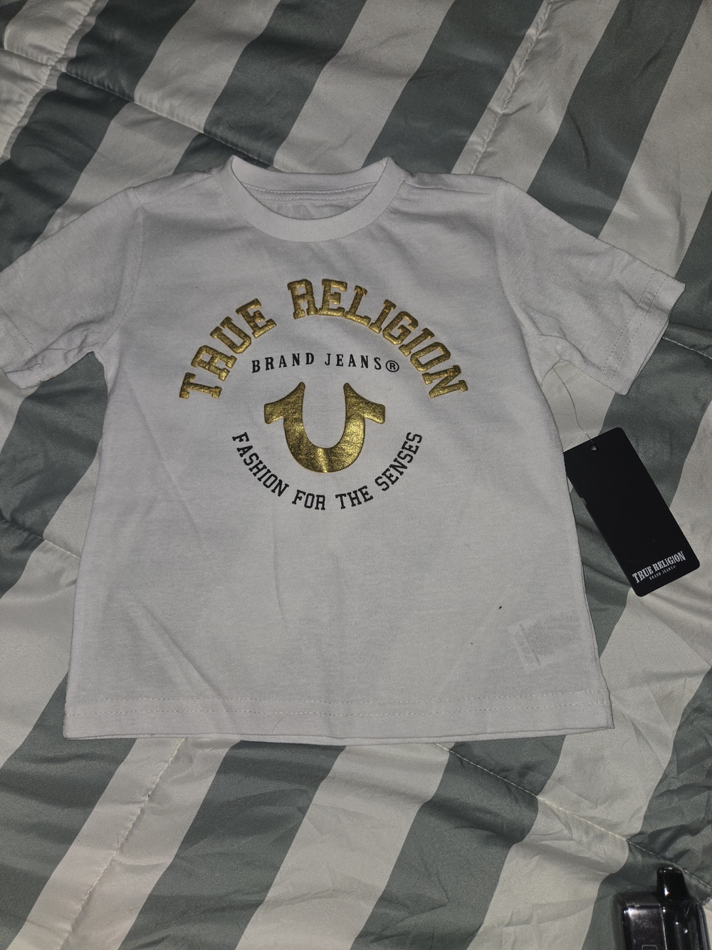 Brand New True Religion Kids White Tee with Metallic Gold Logo